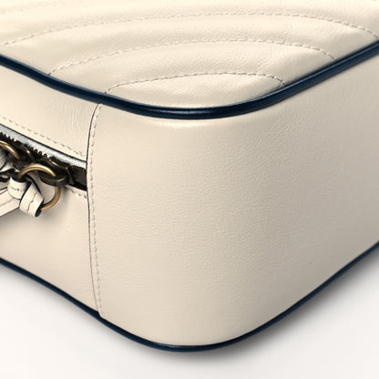 Gucci Vintage Effect Calfskin Matelasse Diagonal Small Torchon GG Marmont Bamboo Top Handle Shoulder Bag Mystic White Blue Agata 10 of 11