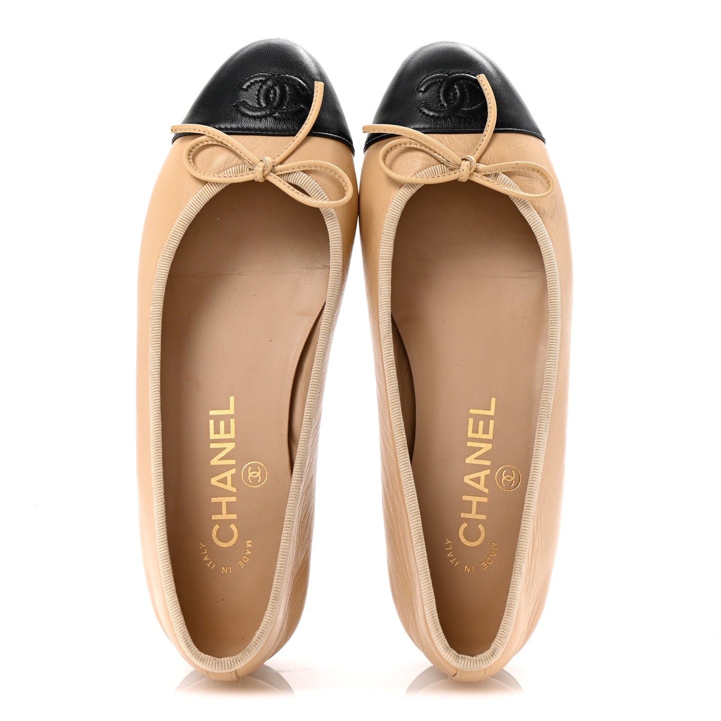 Lambskin Cap Toe CC Ballerina Flats 35.5 Beige Black