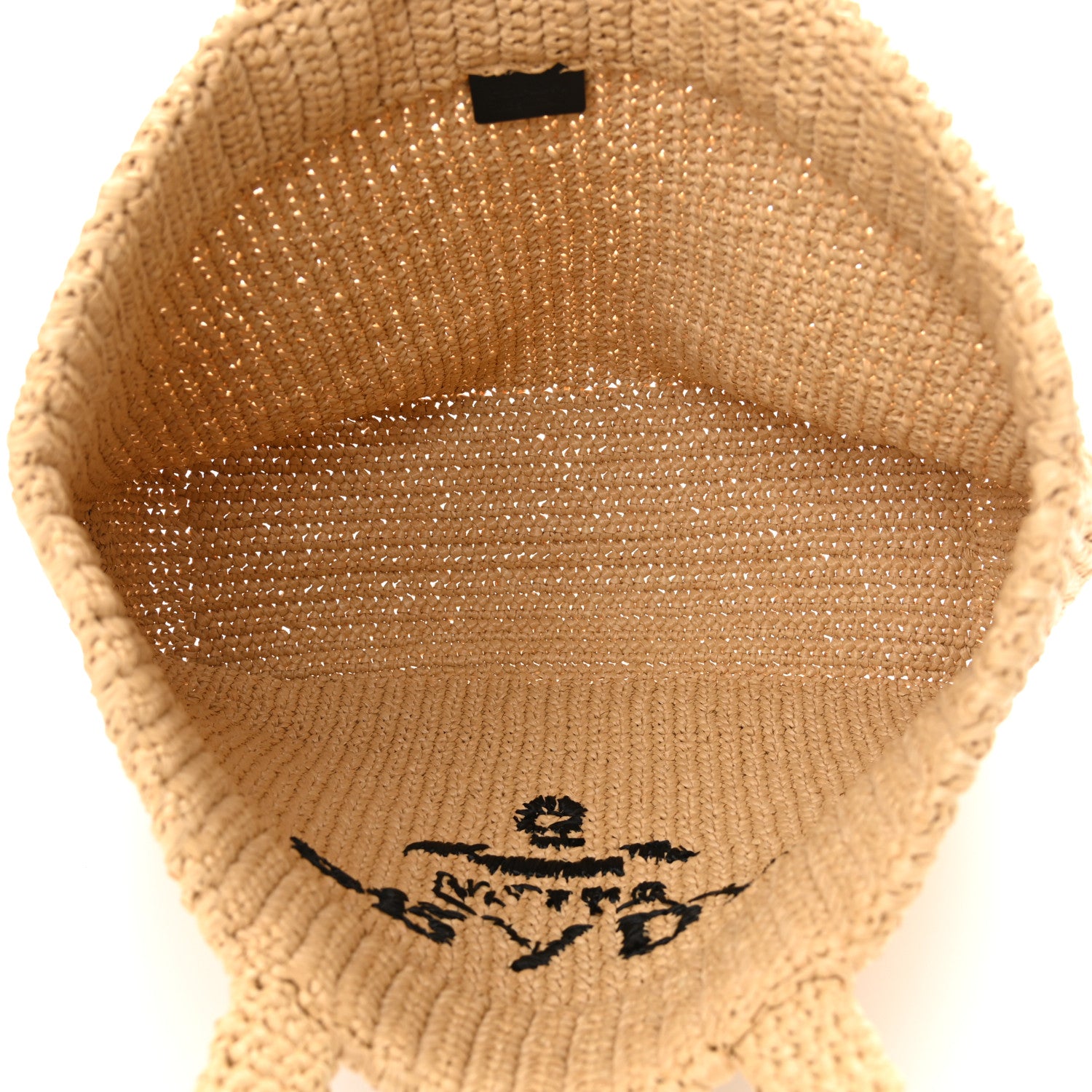 Prada Yarn Raffia Effect Crochet Embroidered Logo Tote Naturale 5 of 10