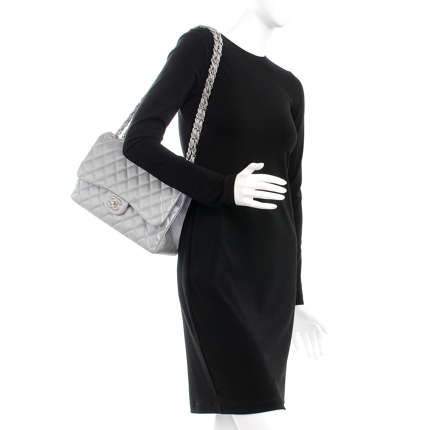 Chanel Metallic Lambskin Quilted Jumbo Double Flap Silver 3 of 8