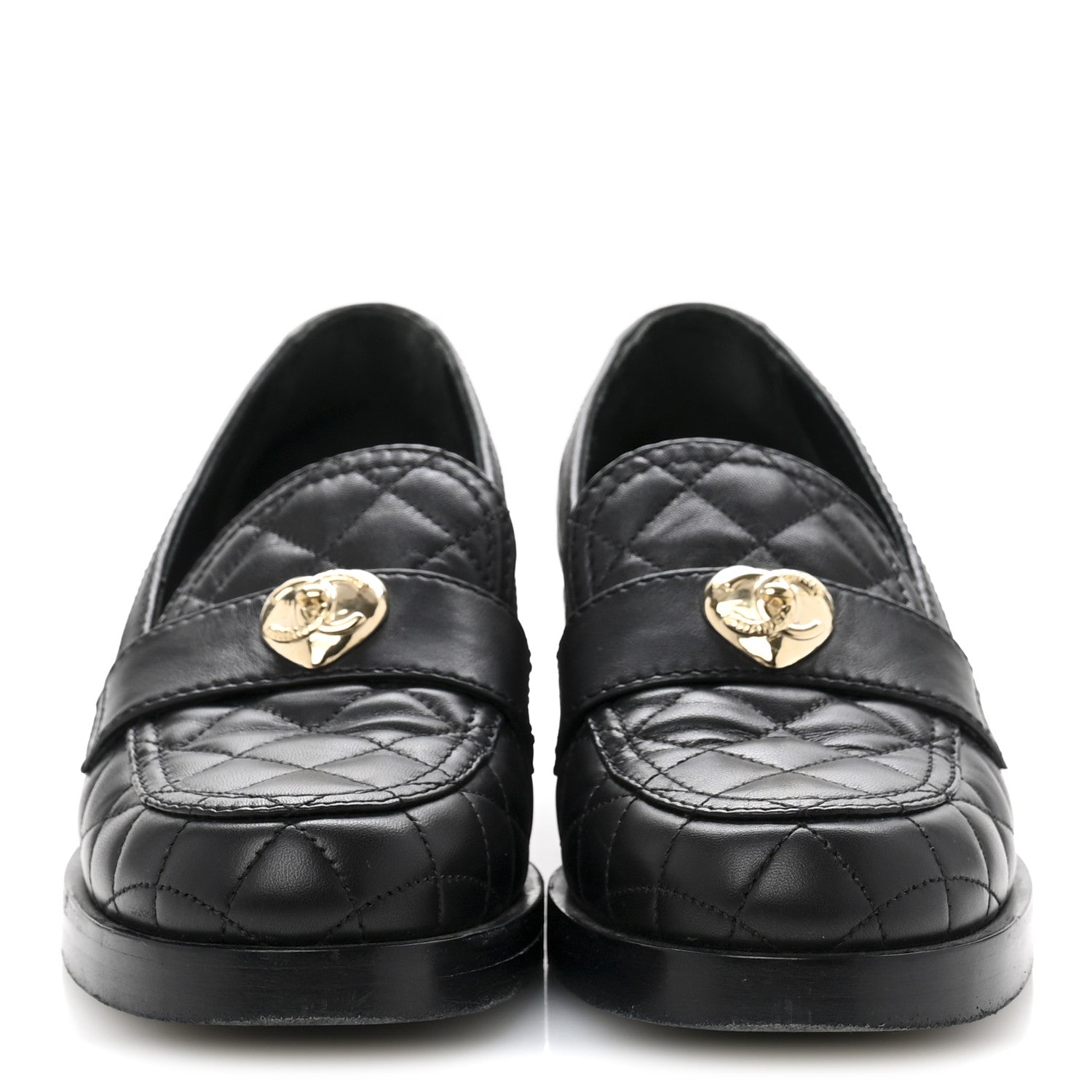 Chanel Lambskin Quilted CC Heart Loafers 39 Black 3 of 12