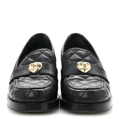 Chanel Lambskin Quilted CC Heart Loafers 39 Black 3 of 12