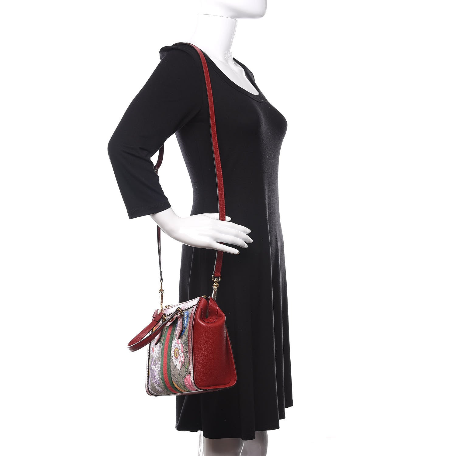 Gucci GG Supreme Monogram Flora Web Small Ophidia Tote Bag Red 2 of 11