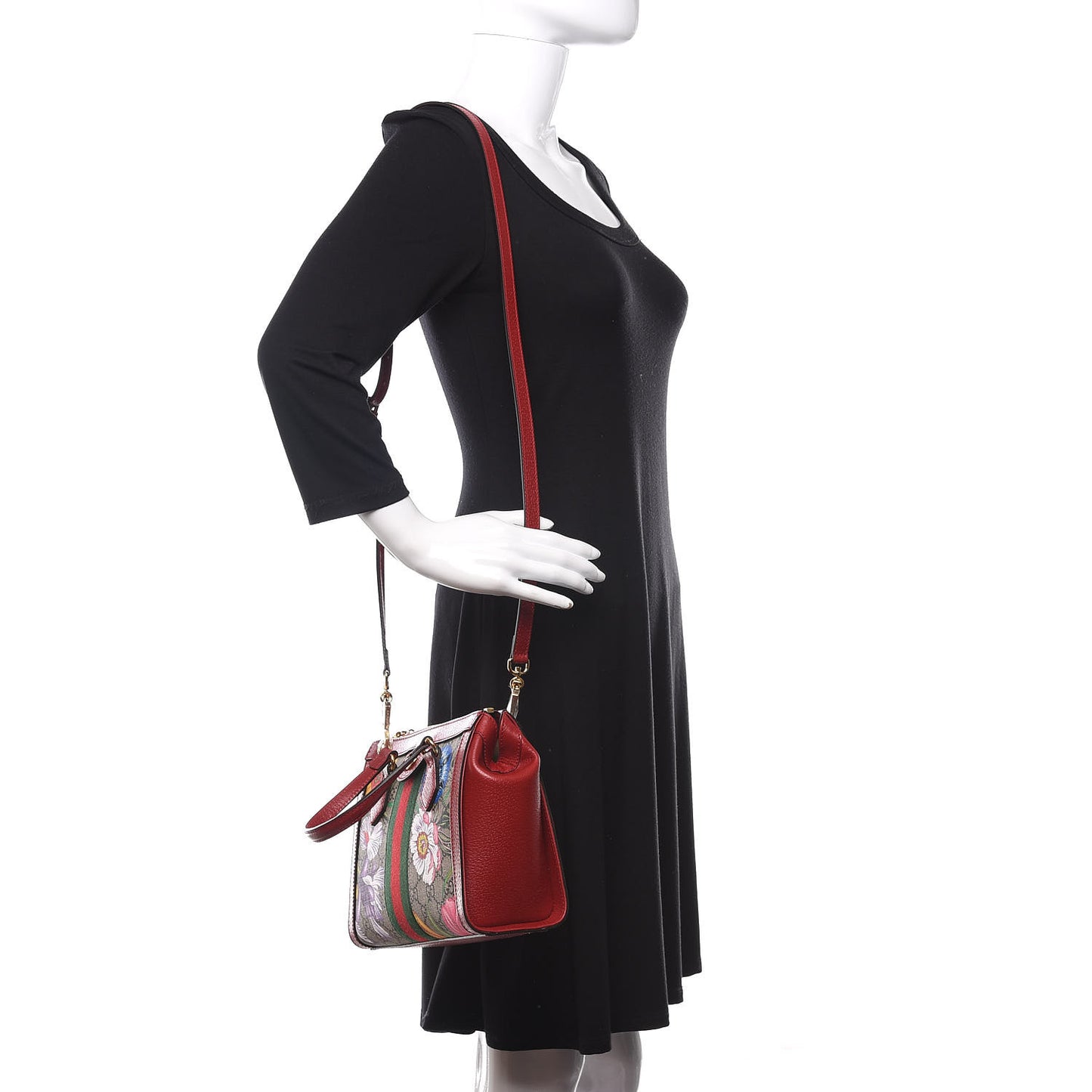 GG Supreme Monogram Flora Web Small Ophidia Tote Bag Red