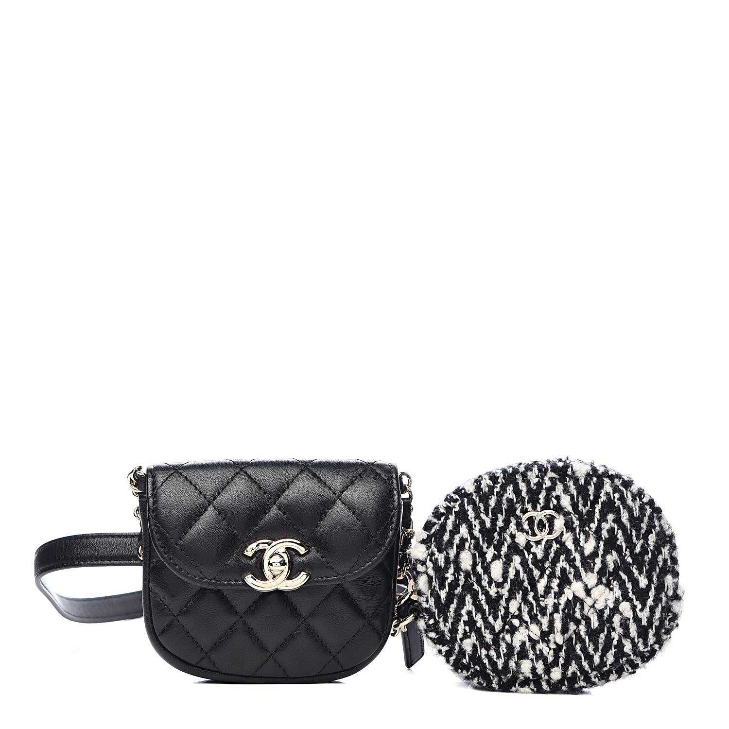 Chanel Tweed Lambskin Quilted Waist Bag With Coin Purse Black 1 of 15