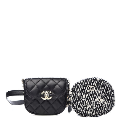 Chanel Tweed Lambskin Quilted Waist Bag With Coin Purse Black 1 of 15