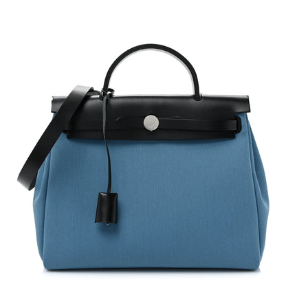 Hermes Military Toile Vache Hunter Herbag Zip Retourne 31 PM Bleu Jean Black 1 of 11