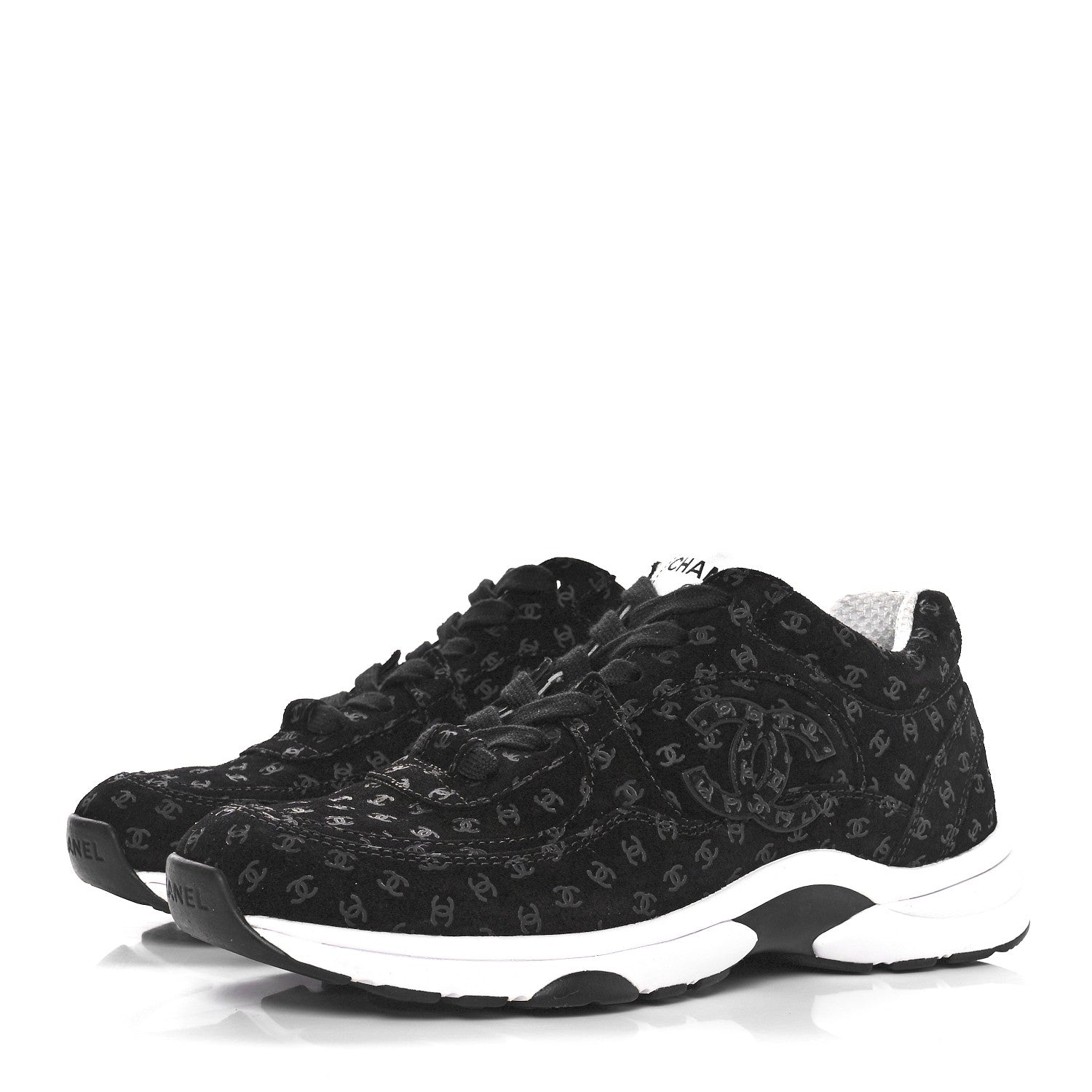 Chanel Suede Calfskin Printed CC Sneakers 37 Black 6 of 16