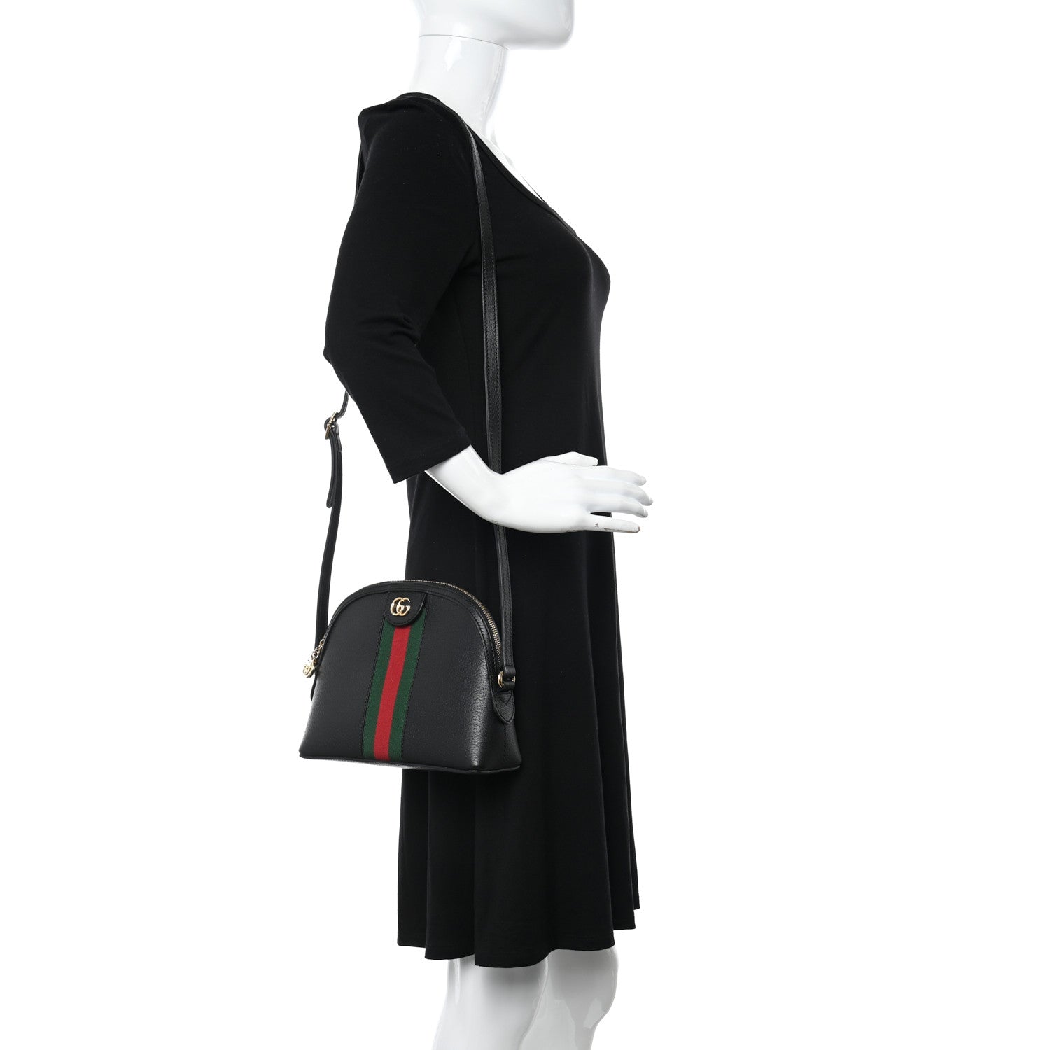 Gucci Calfskin GG Web Small Ophidia Dome Shoulder Bag Black 2 of 9