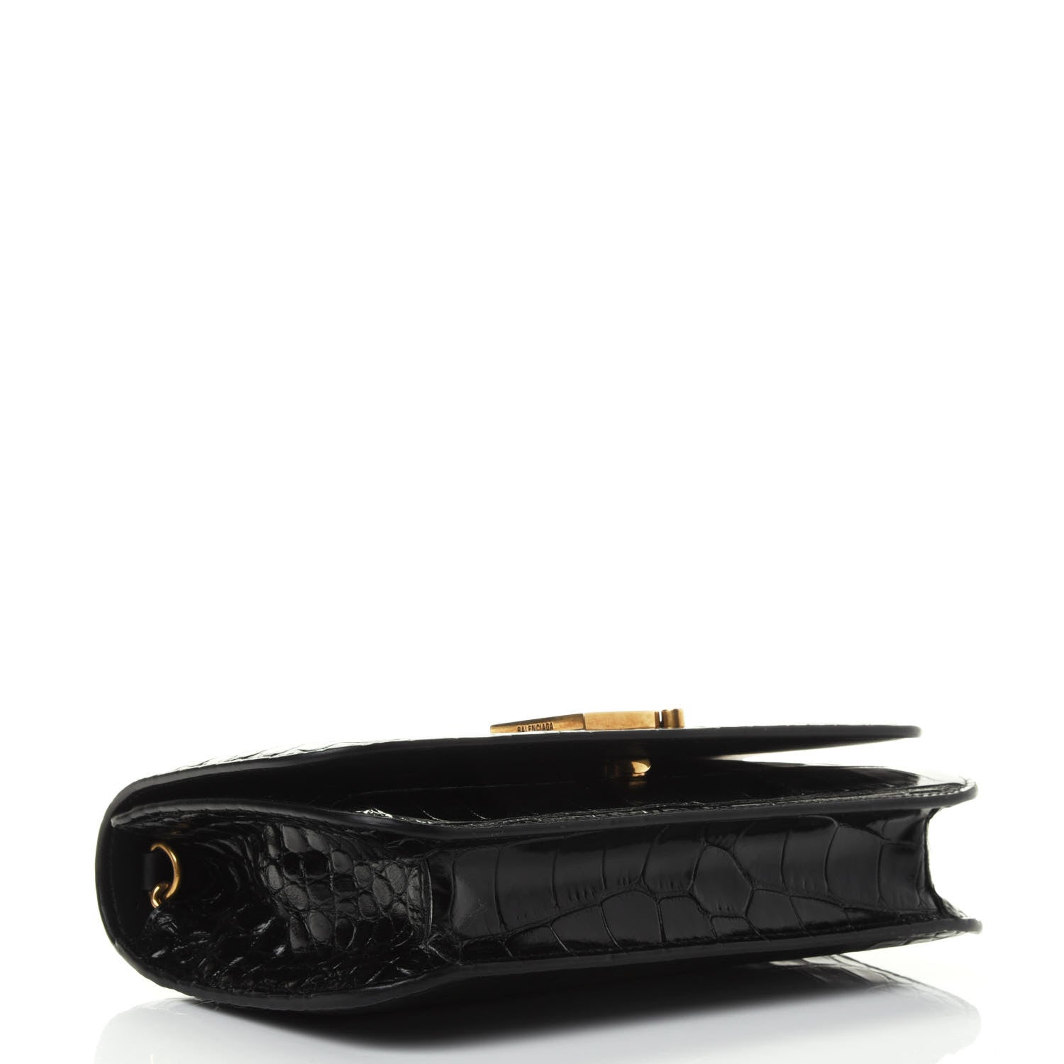 Balenciaga Crocodile Embossed Patent B Wallet On Chain Black 3 of 4