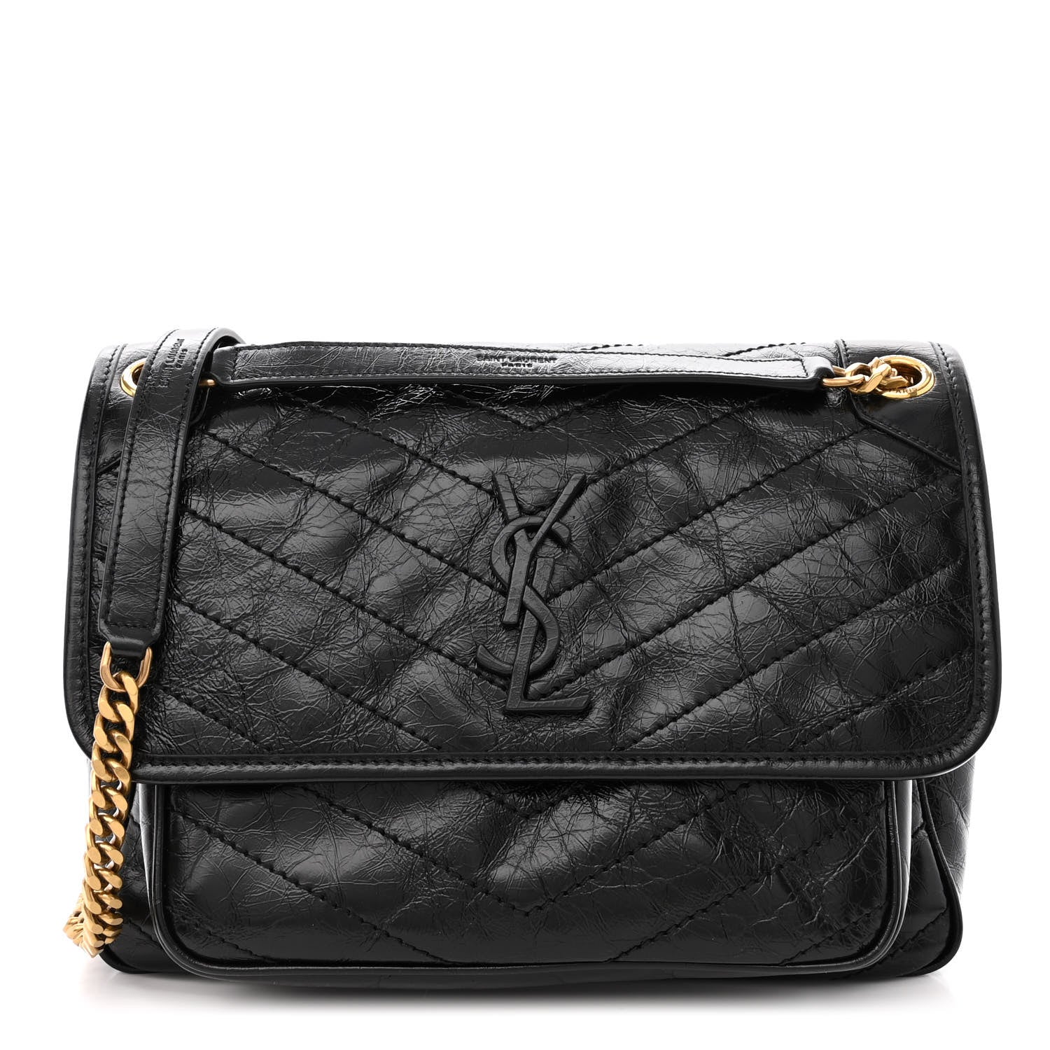 Saint Laurent Crinkled Calfskin Matelasse Monogram Medium Niki Chain Satchel Black 1 of 10