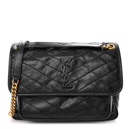Saint Laurent Crinkled Calfskin Matelasse Monogram Medium Niki Chain Satchel Black 1 of 10