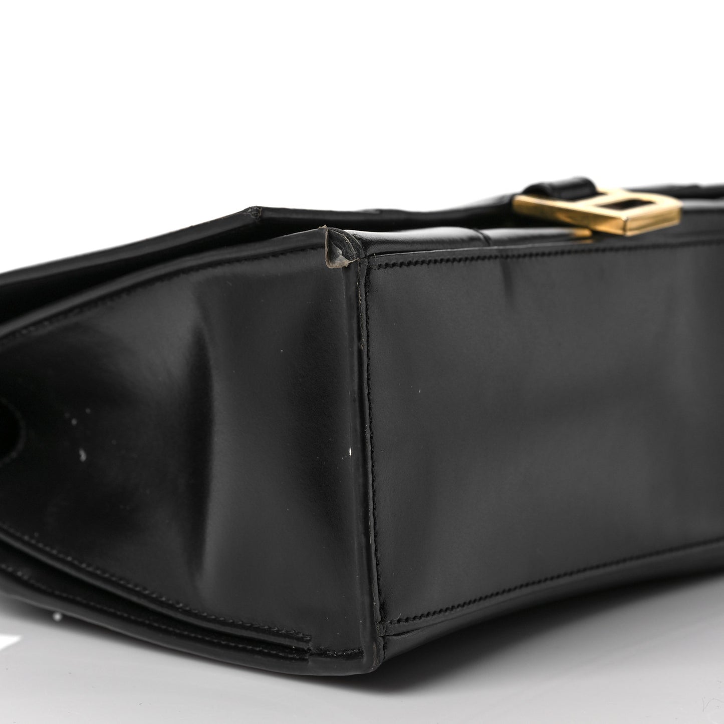 Shiny Box Calfskin Medium Hourglass Top Handle Bag Black