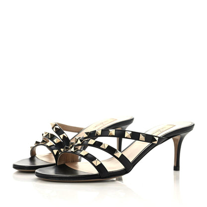 Valentino Garavani Calfskin Rockstud 60mm Slide Sandals 35.5 Black 2 of 9