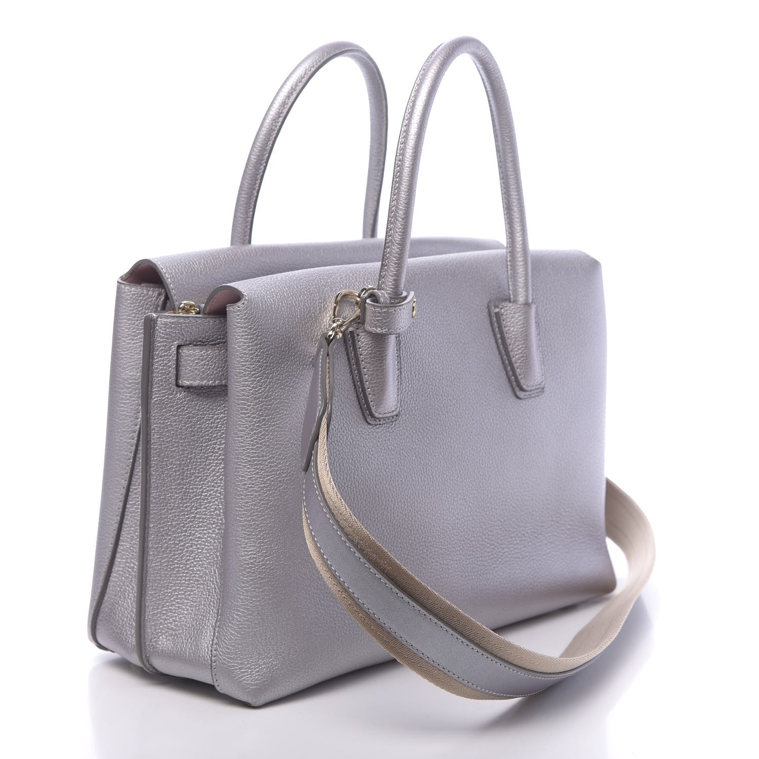 MCM Metallic Grained Calfskin Medium Milla Tote Spike Silver 3 of 8