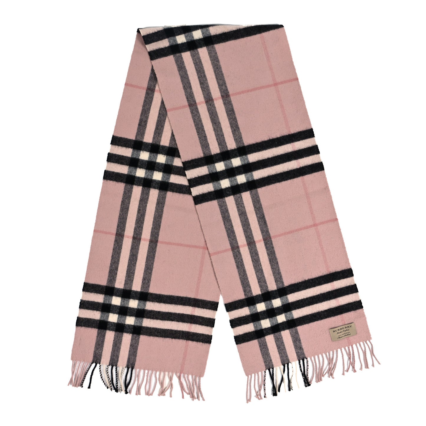 Cashmere Giant Icon Check Fringe Scarf Ash Rose