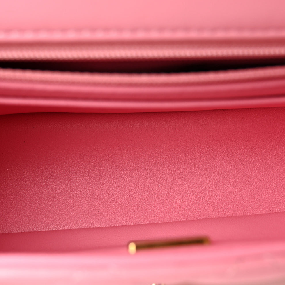 Addition Icon Pink Chanel Lambskin Quilted Mini Top Handle Rectangular Flap Pink 1999999 ...