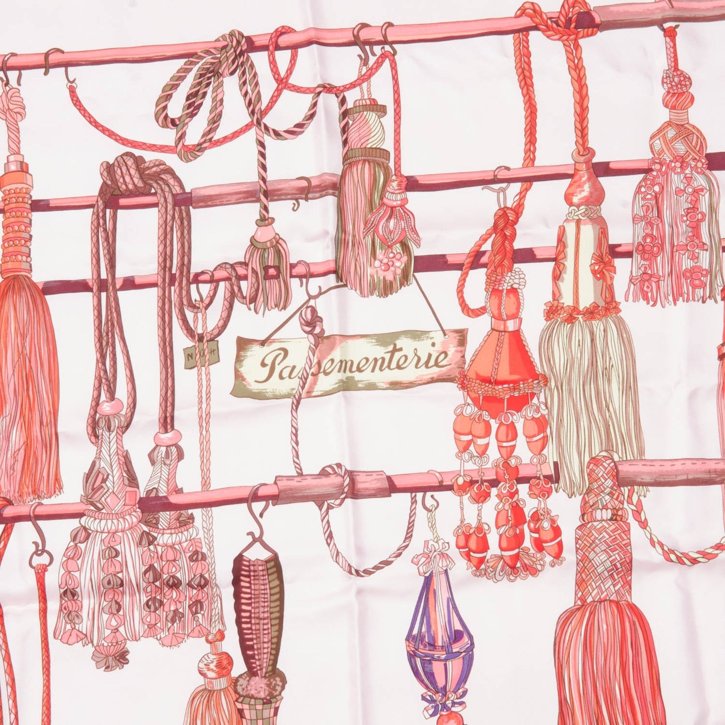 Silk Passementerie Scarf 90 Vieux Rose Corail Violine