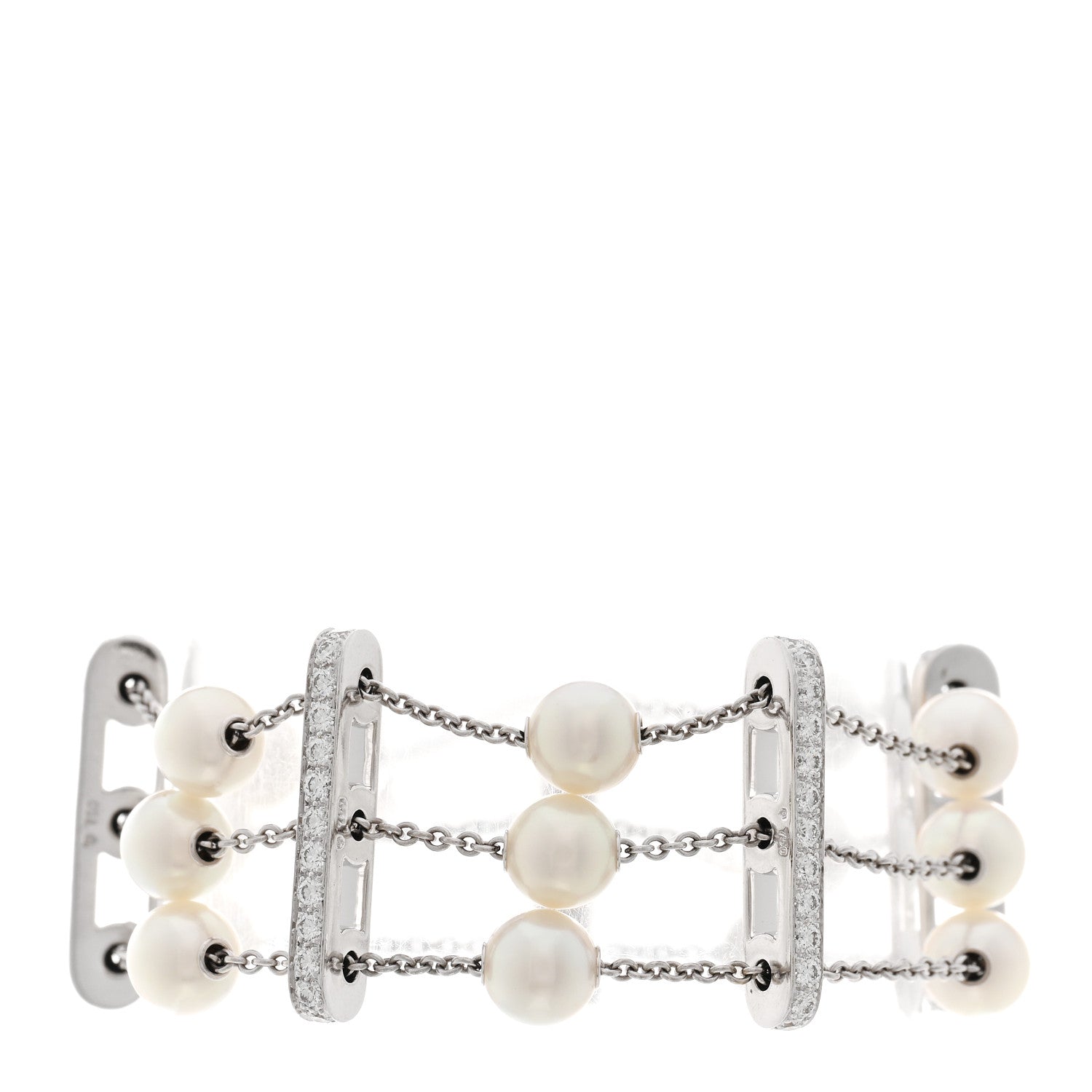 Mikimoto 18K White Gold Diamond Akoya Pearl Desiree Station Bracelet 1 of 3