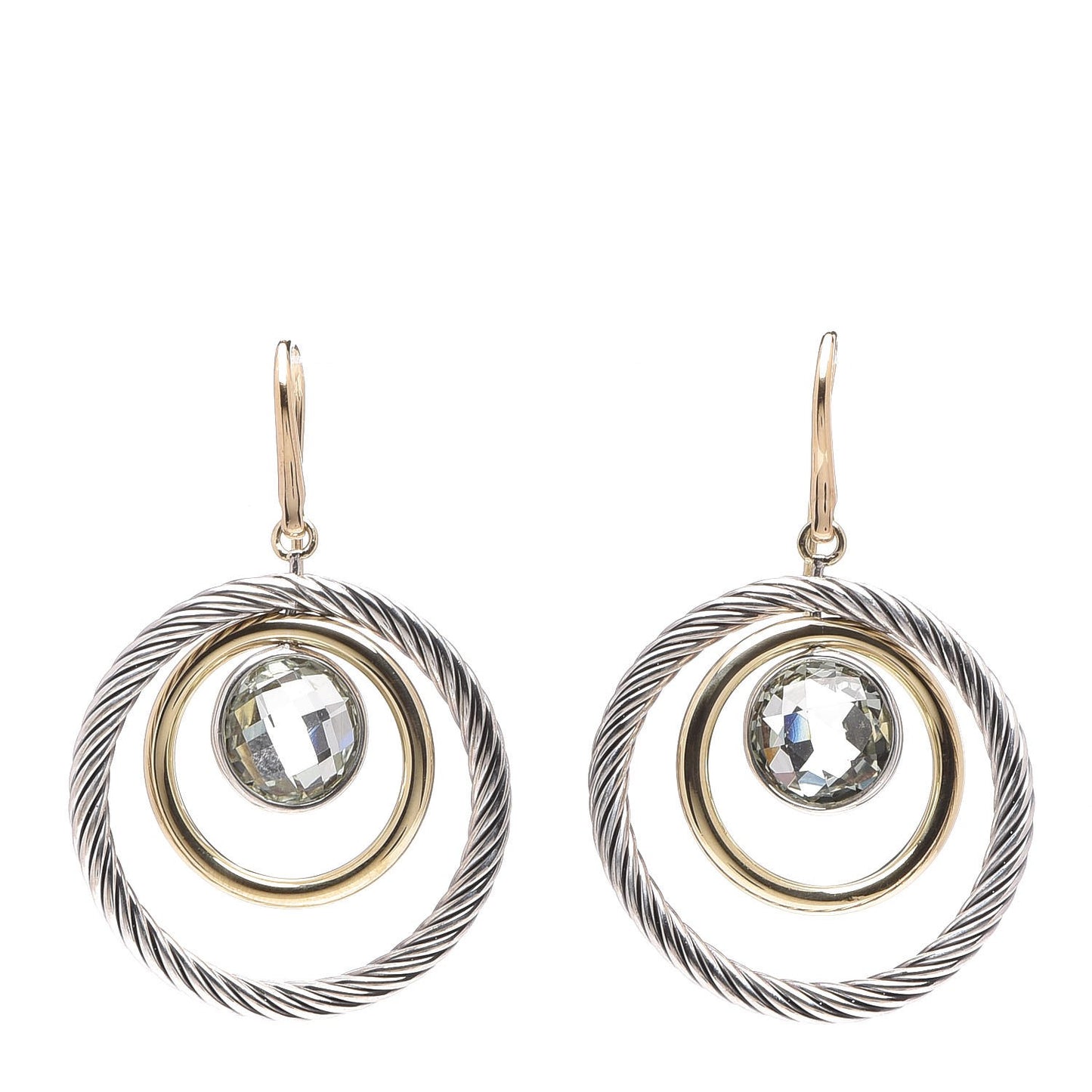 18K Yellow Gold Sterling Silver Prasiolite Mobile Earrings