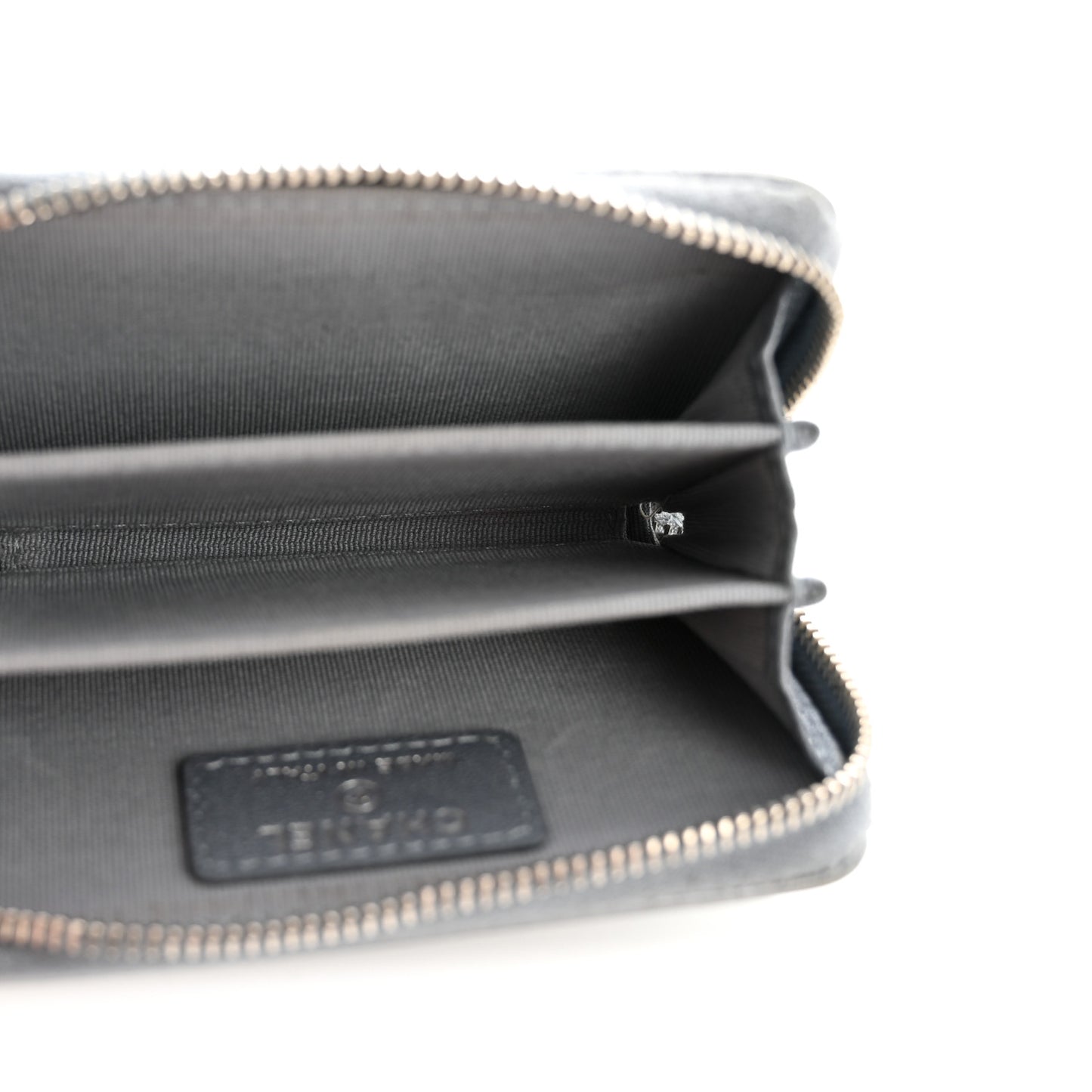 Metallic Lambskin Quilted Zip Around Coin Purse Wallet Silver
