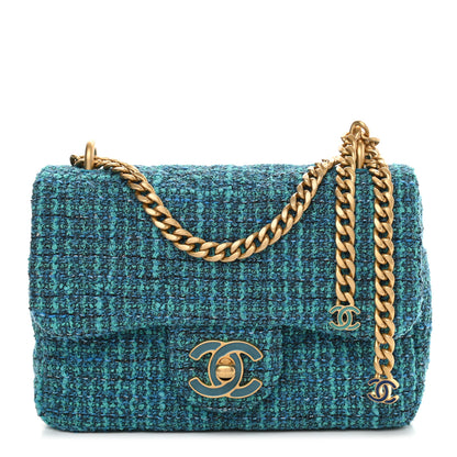 Chanel Tweed Enamel Quilted Pending CC Mini Square Flap Blue Green 1 of 9