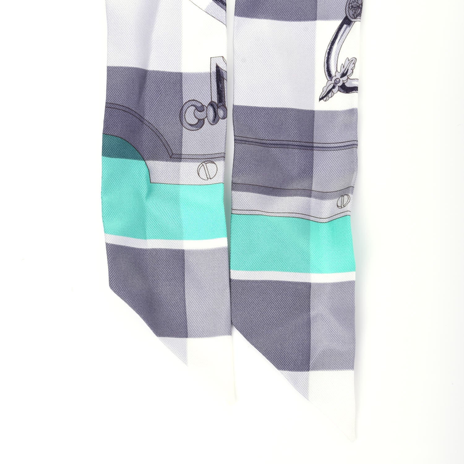 Hermes Silk Mors Et Gourmettes Vichy Twilly Anthracite Menthol White 4 of 4