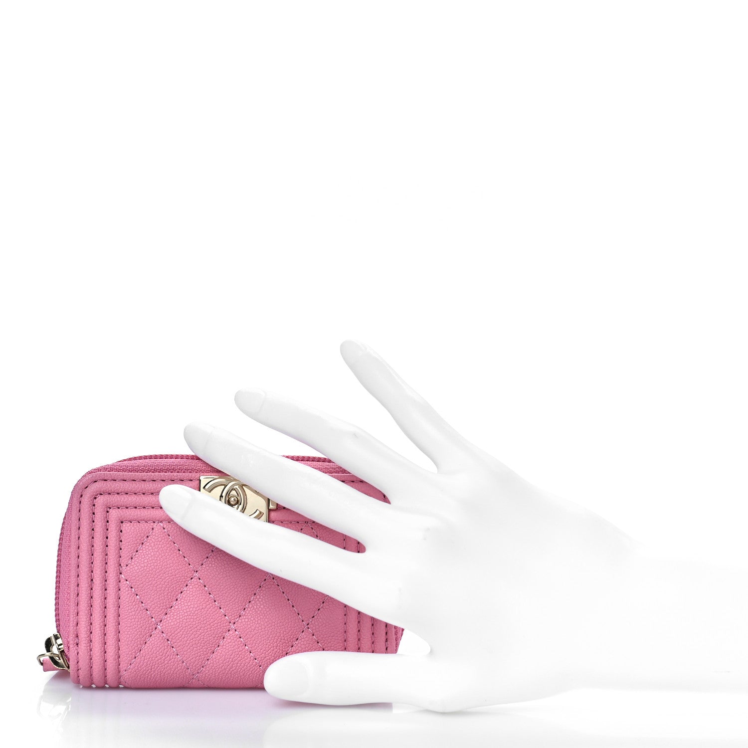 Chanel Caviar Quilted Boy Zip Around Coin Purse Wallet Pink 2 of 10