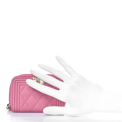 Chanel Caviar Quilted Boy Zip Around Coin Purse Wallet Pink 2 of 10