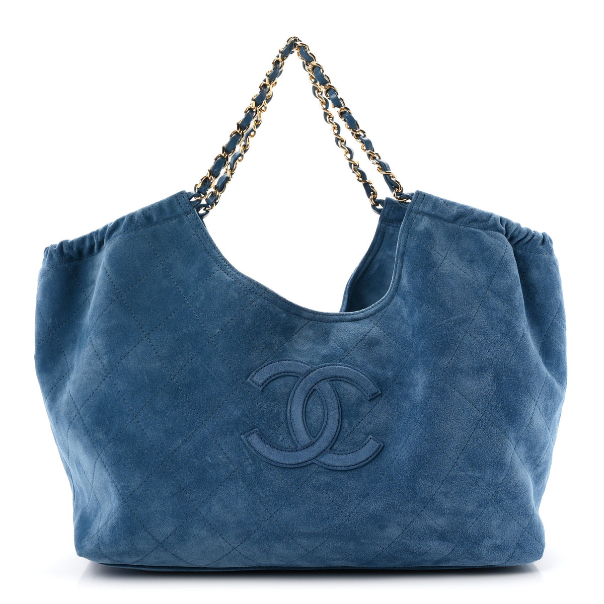 Chanel Suede Quilted Neo Cabas Small Shopping Tote Blue 1 of 11