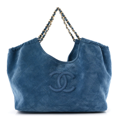 Chanel Suede Quilted Neo Cabas Small Shopping Tote Blue 1 of 11
