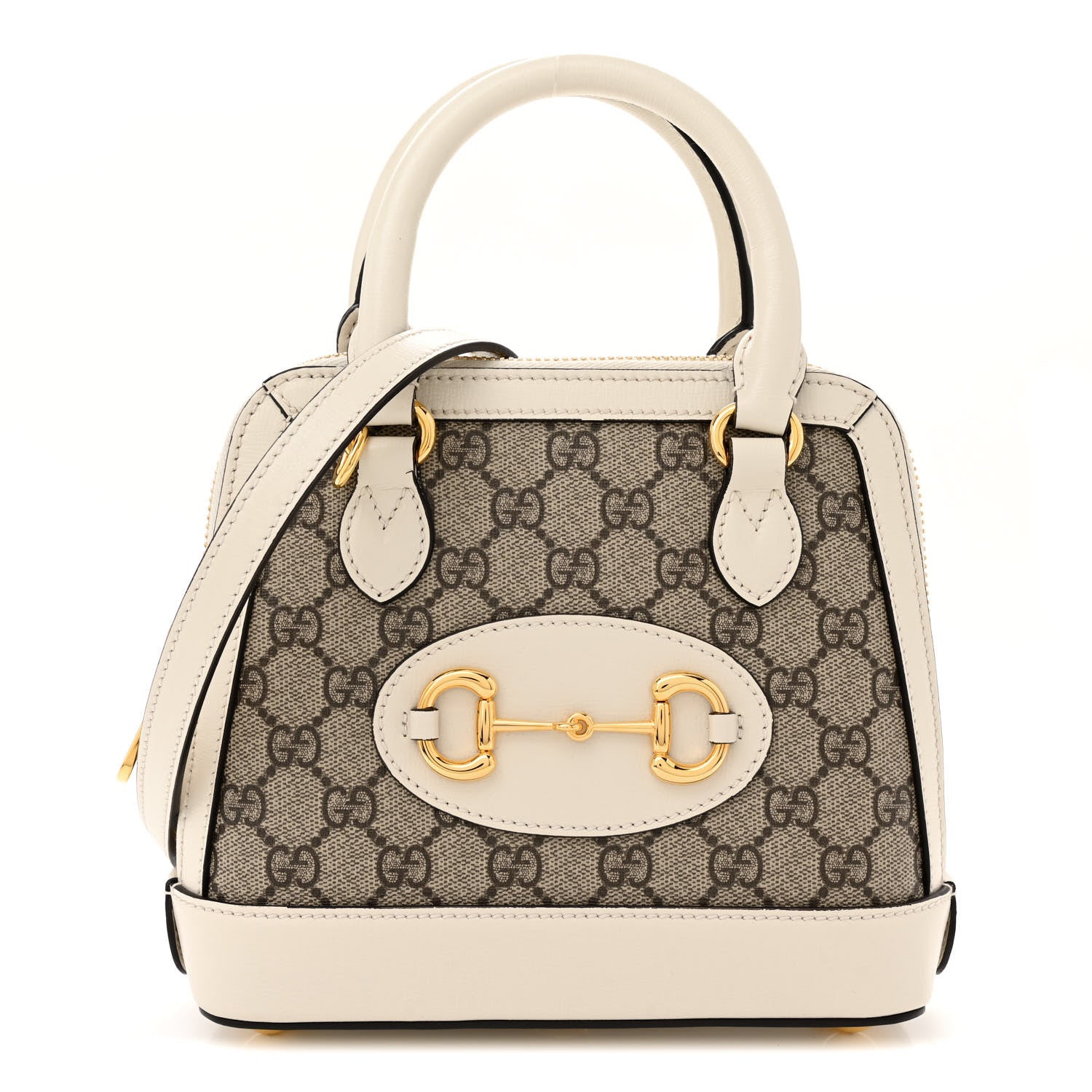 Gucci GG Supreme Monogram Azalea Calfskin Mini Horsebit 1955 Top Handle Bag Beige Ebony Mystic White 1 of 11