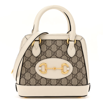 Gucci GG Supreme Monogram Azalea Calfskin Mini Horsebit 1955 Top Handle Bag Beige Ebony Mystic White 1 of 11