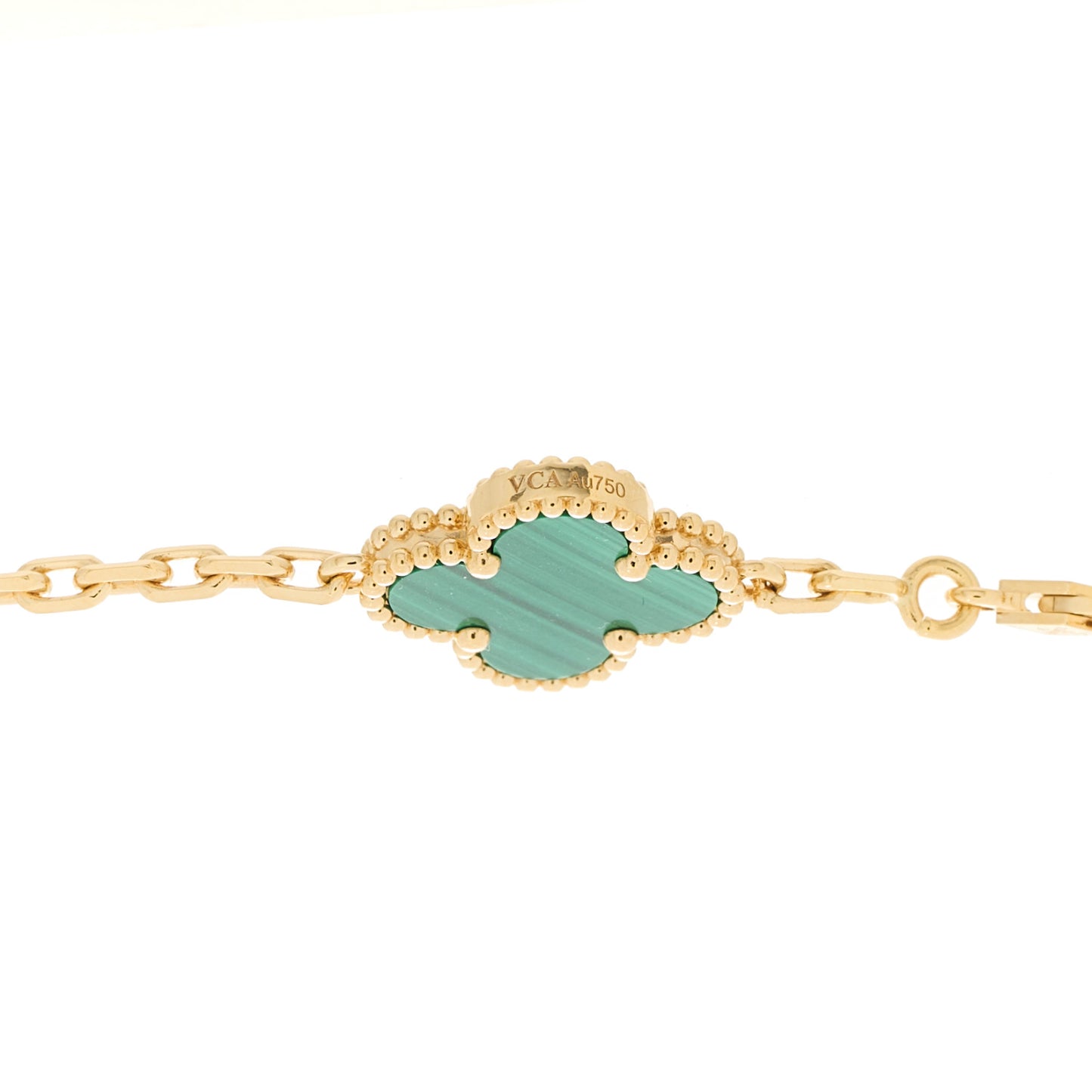18K Yellow Gold Malachite 5 Motifs Vintage Alhambra Bracelet