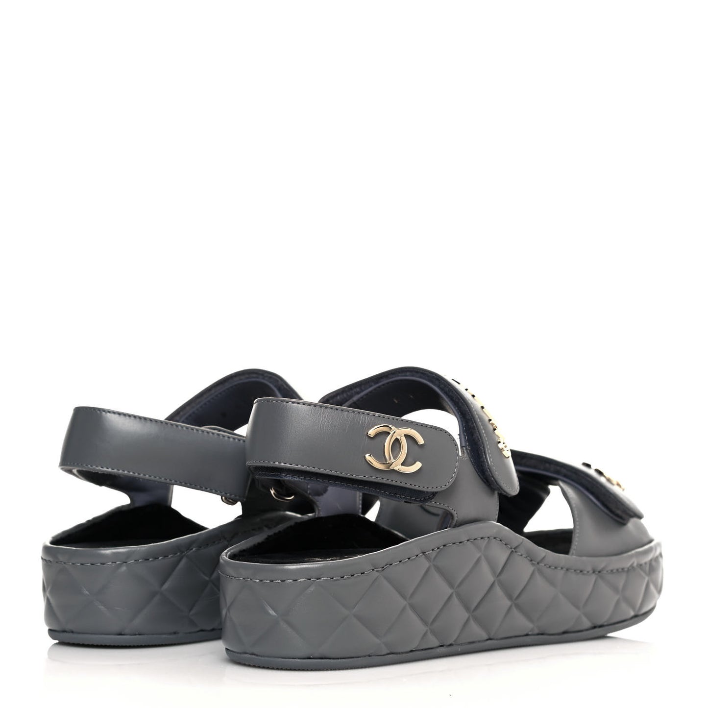 Shiny Calfskin Logo Platform Sandals 38 Grey