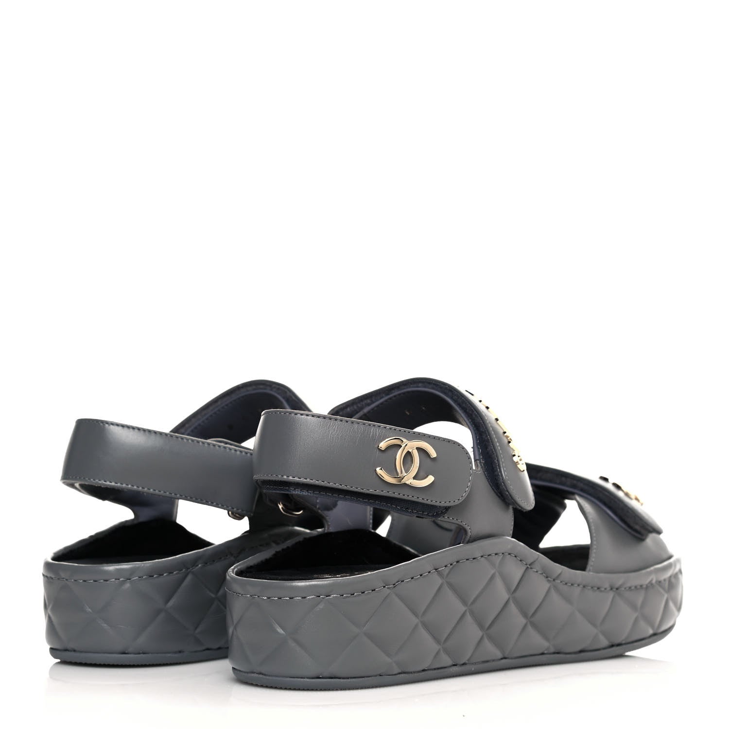 Chanel Shiny Calfskin Logo Platform Sandals 38 Grey 4 of 11