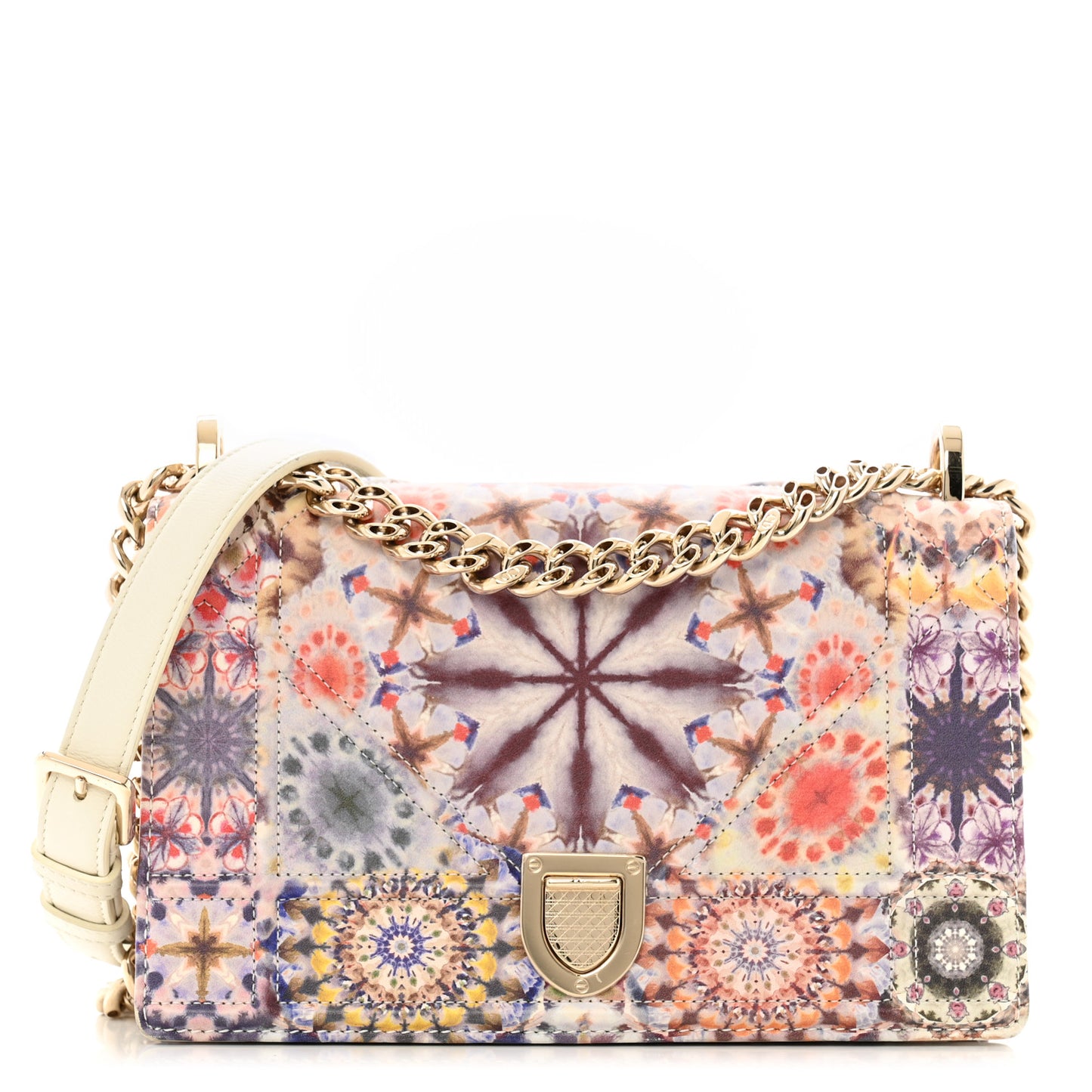 Calfskin Printed Small KaleiDiorscopic Diorama Flap Bag Latte Multicolor