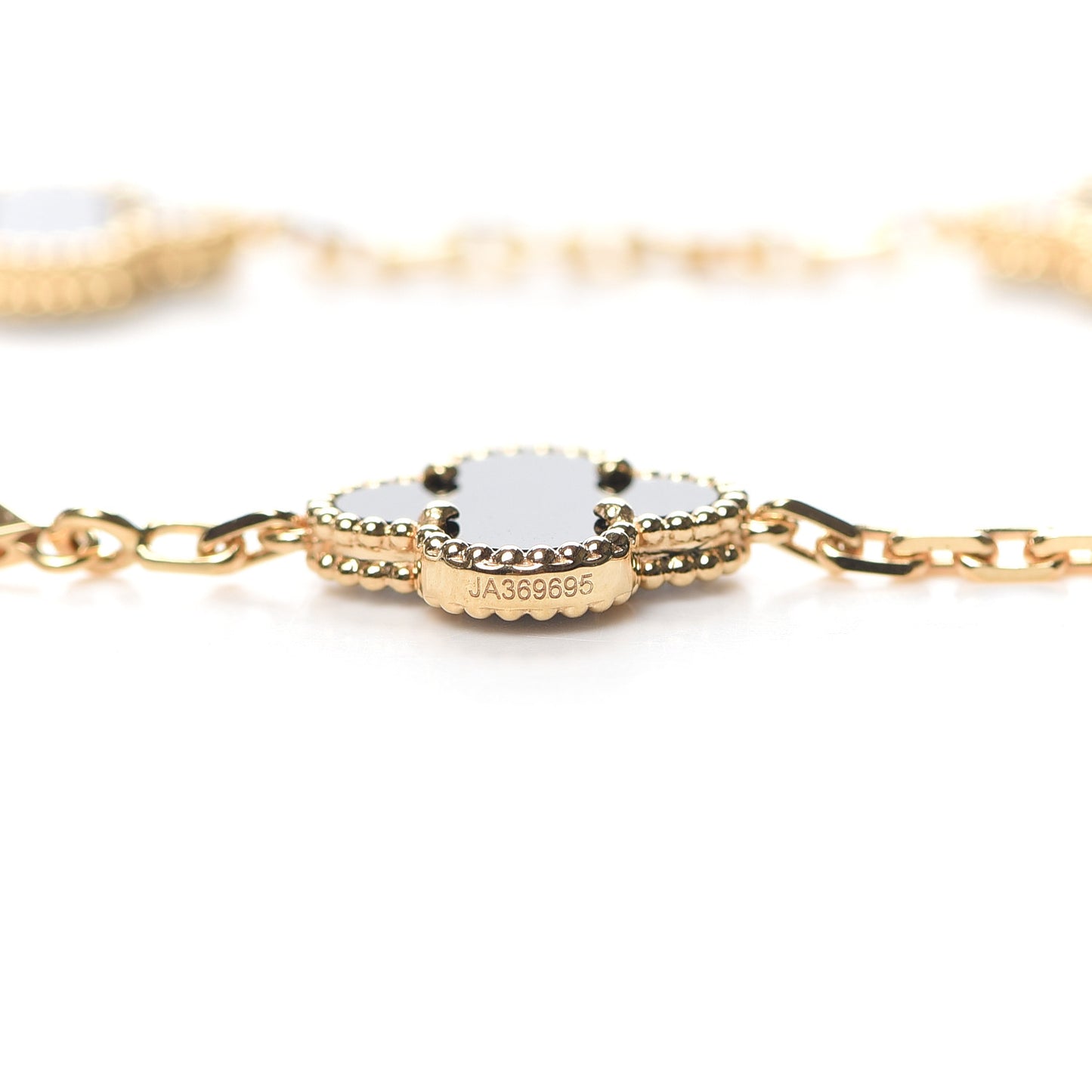 18K Yellow Gold Black Onyx 10 Motifs Vintage Alhambra Necklace