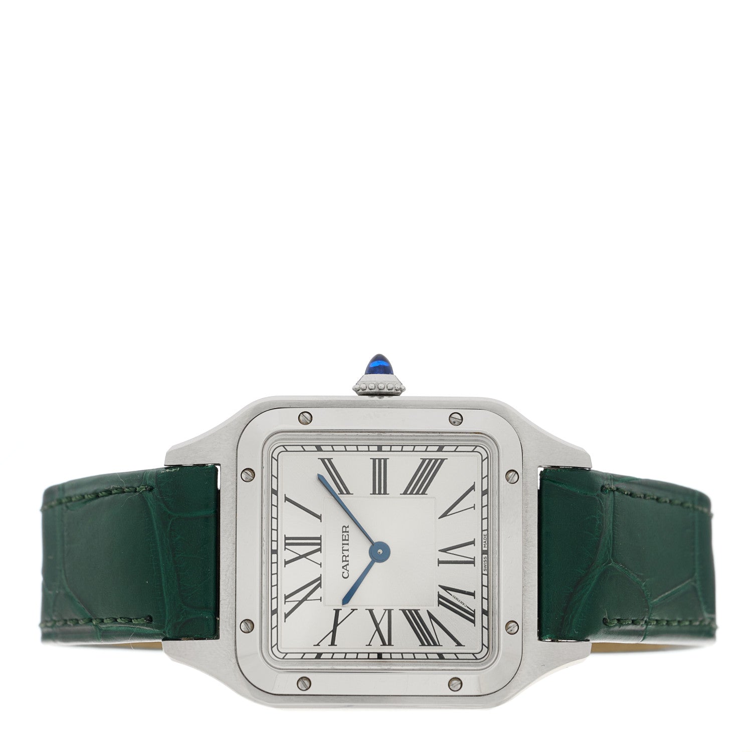 Cartier Stainless Steel Alligator 31.4mm Santos Dumont Quartz Watch Green 2 of 5