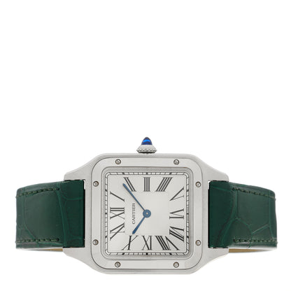 Cartier Stainless Steel Alligator 31.4mm Santos Dumont Quartz Watch Green 2 of 5