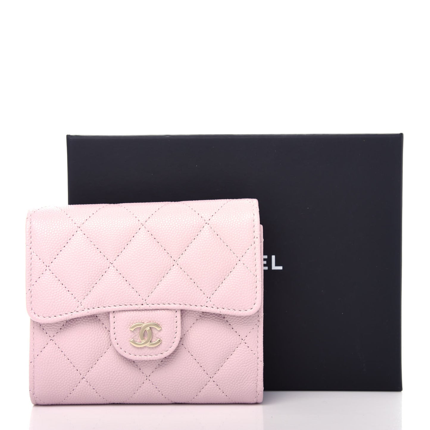 Caviar Quilted Compact Flap Wallet Light Pink