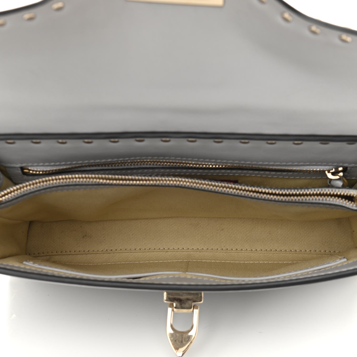 Valentino Garavani Vitello Rockstud Single Handle Flap Bag Pastel Grey 6 of 14