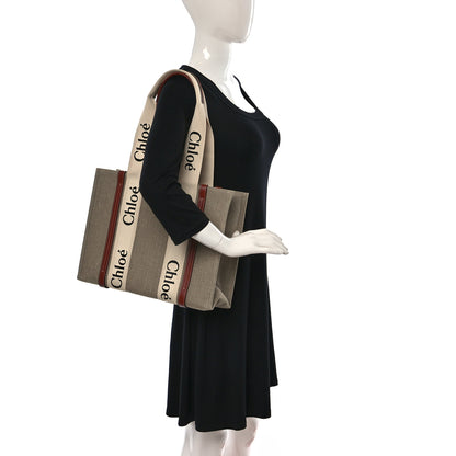 Chloe Cotton Calfskin Medium Woody Ribbon Tote White Brown 2 of 10