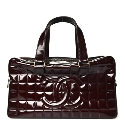 Chanel Patent Quilted Chocolate Bar Bowler Burgundy 1 of 13