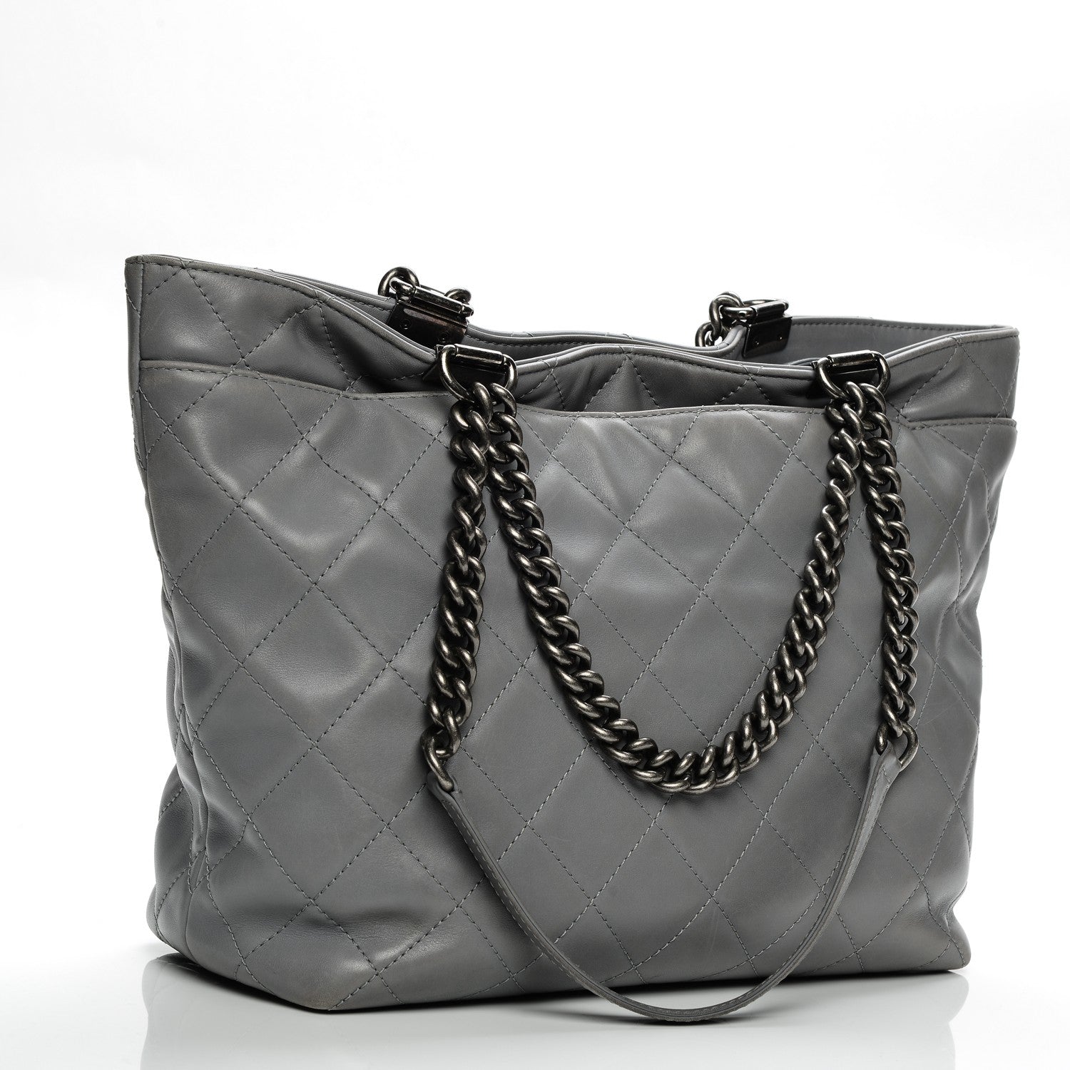 Chanel Calfskin Quilted Large Shopping In Chains Tote Light Grey 3 of 10