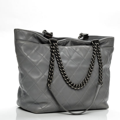 Chanel Calfskin Quilted Large Shopping In Chains Tote Light Grey 3 of 10