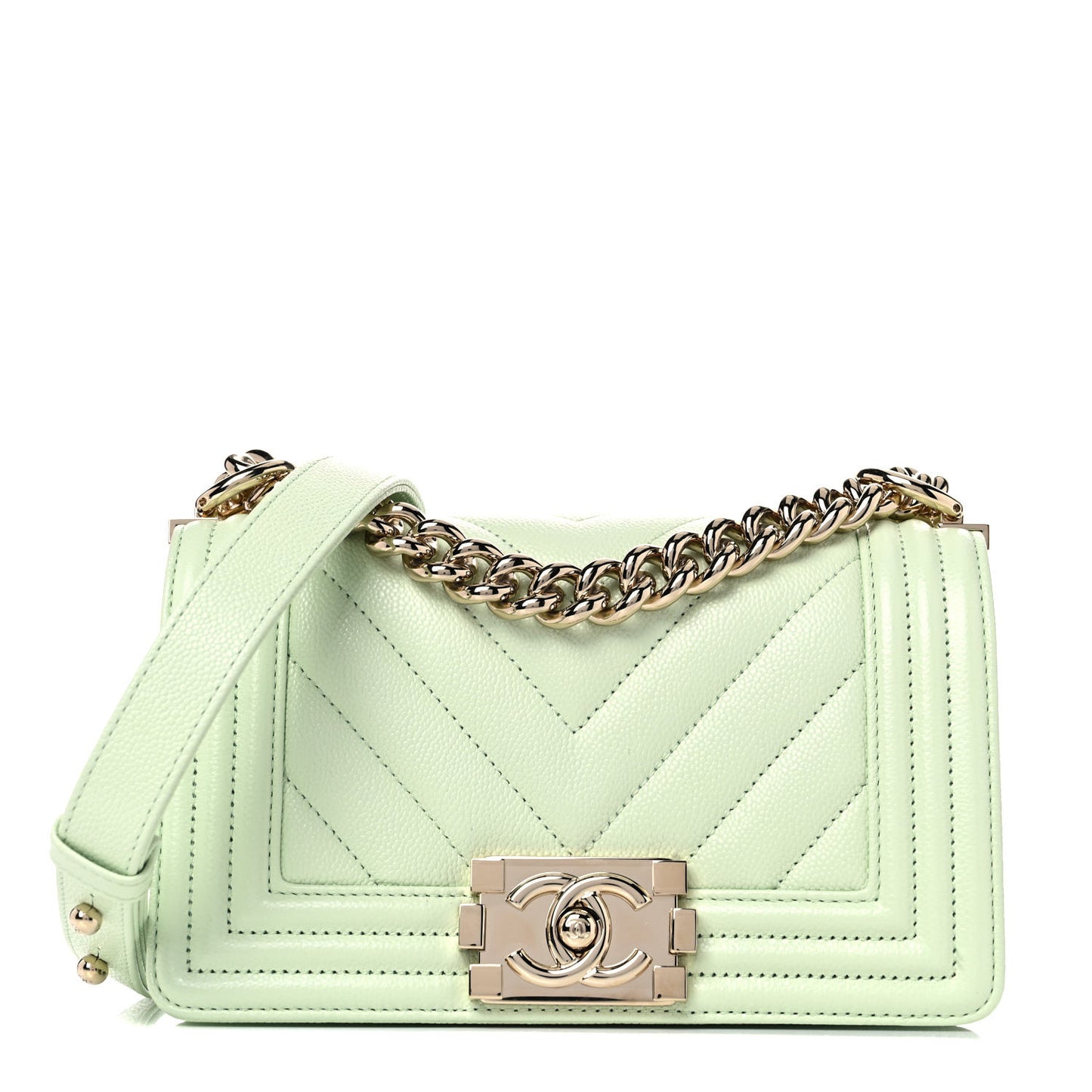 Caviar Chevron Quilted Small Boy Flap Light Green