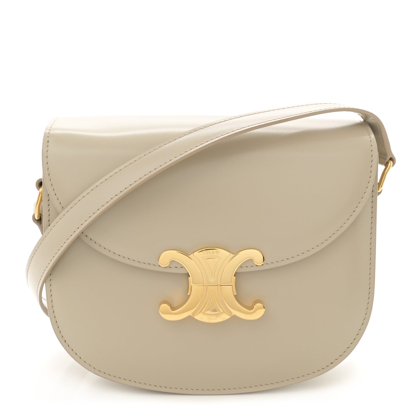 Shiny Calfskin Triomphe Besace Clea Pebble