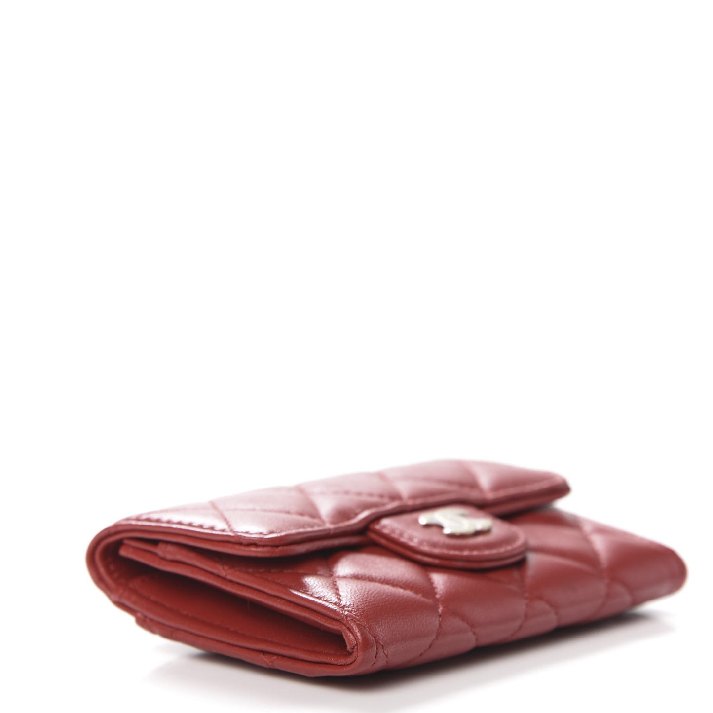 Lambskin Quilted Flap Card Holder Wallet Red