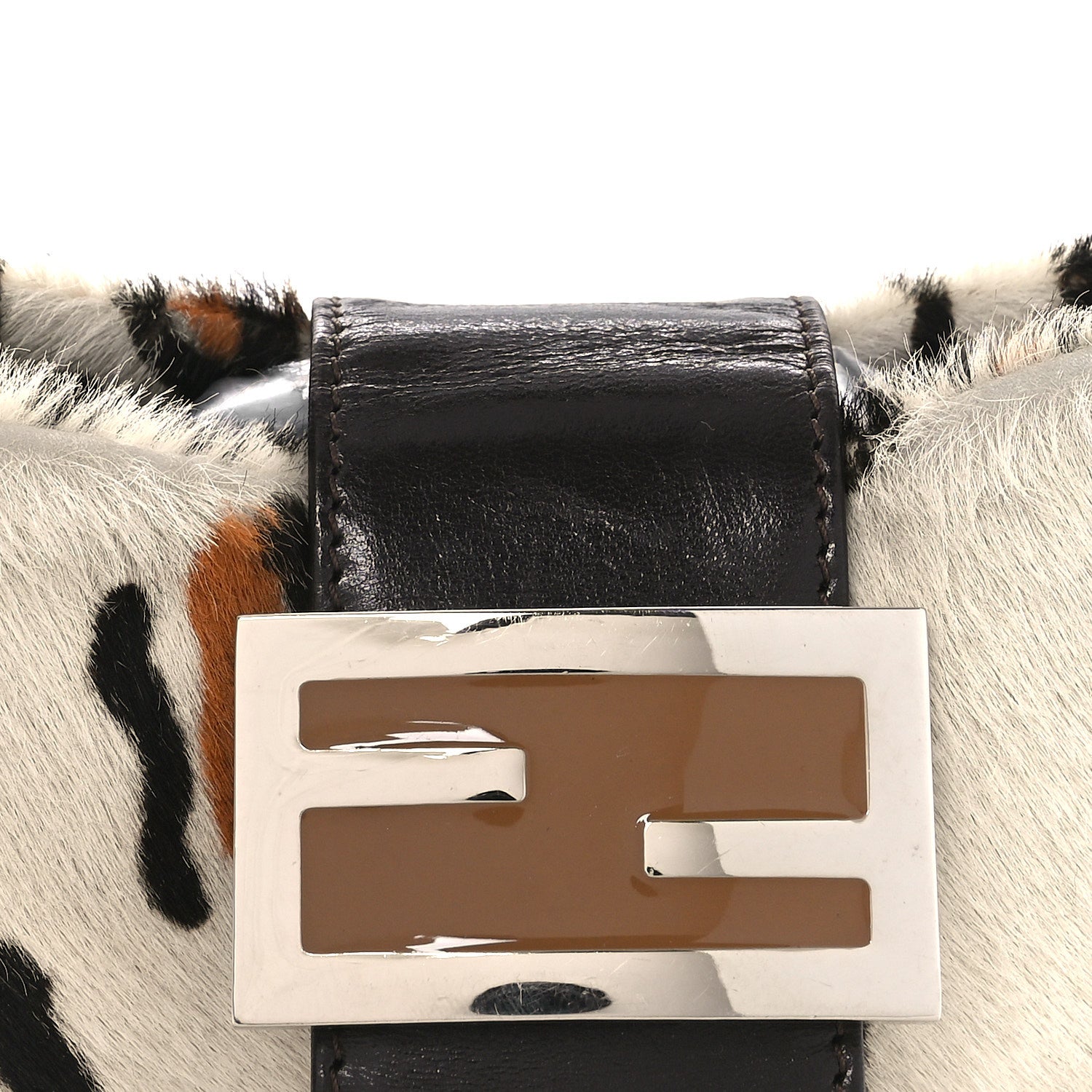 Fendi Calf Hair Leopard Print Croissant White Brown 7 of 12